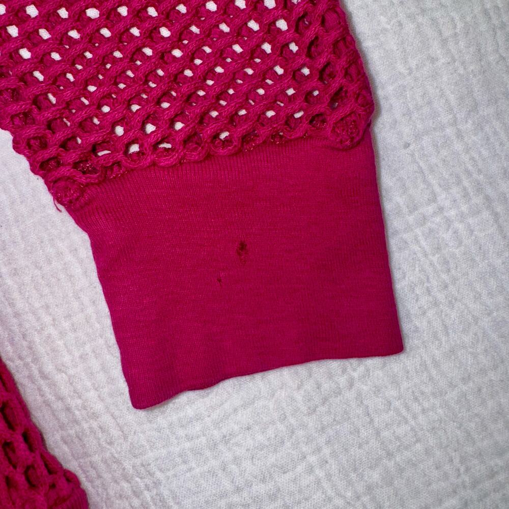 Vintage 80s Michael Carrie Fuchsia Mesh Crop Batwing Top Women's Medium Festival - Picture 7 of 16